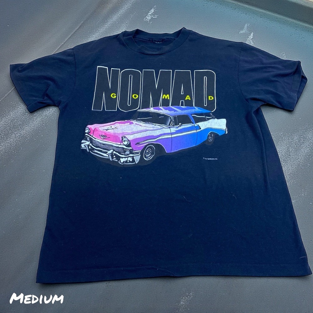 VTG 90s T-Shirt Chevrolet‎ Nomad Go Mad Graphic Tee Black MEDIUM Sun Sportswear